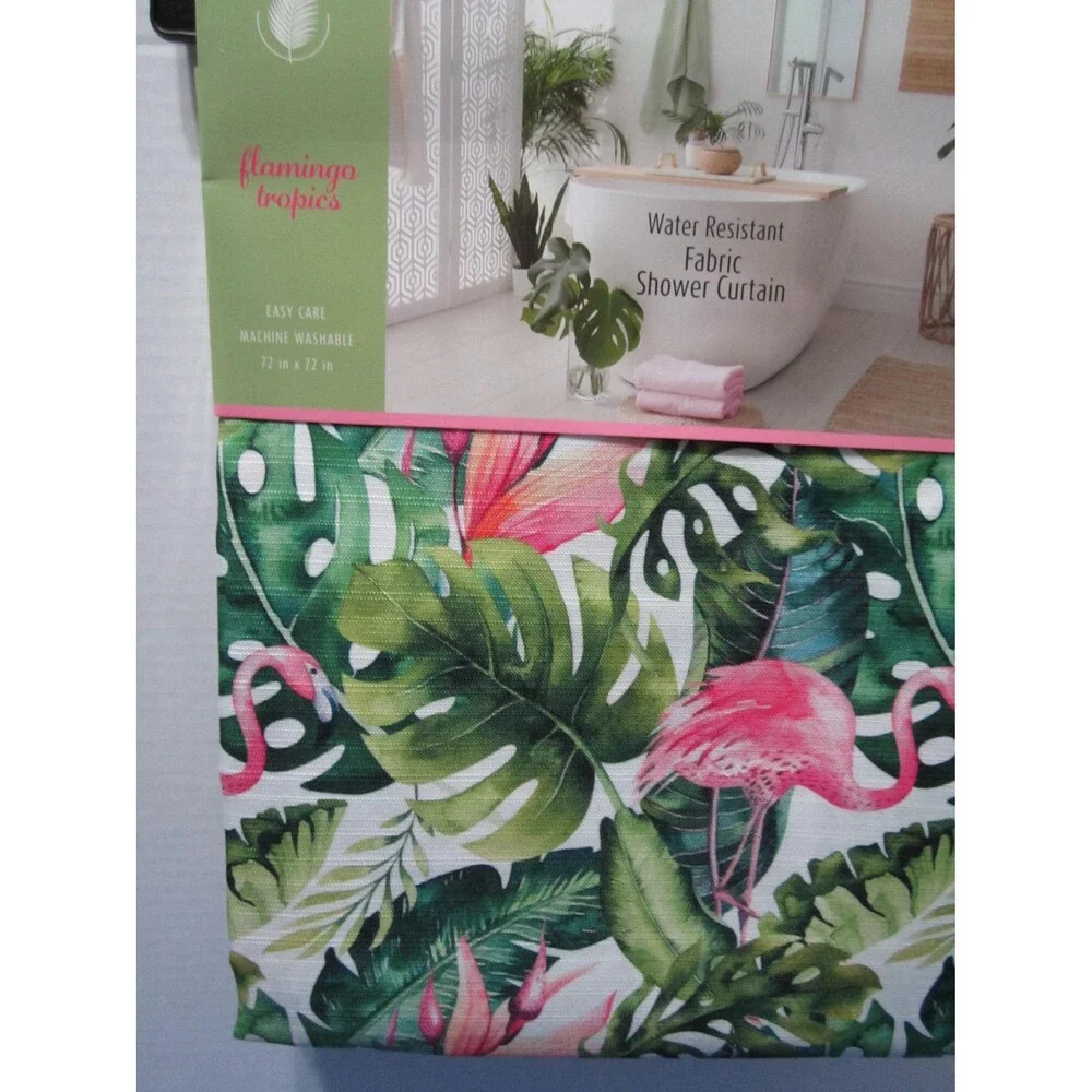 NEW Tropical Flamingo Shower Curtain Florida Fabric Island Hawaii